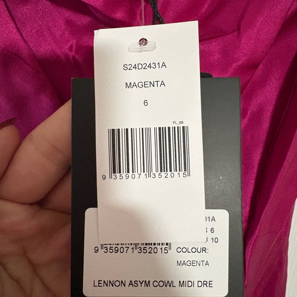 NICHOLAS Hot Pink Satin Cowl-Neck Maxi Dress with Front Slit - Picture 2 of 5